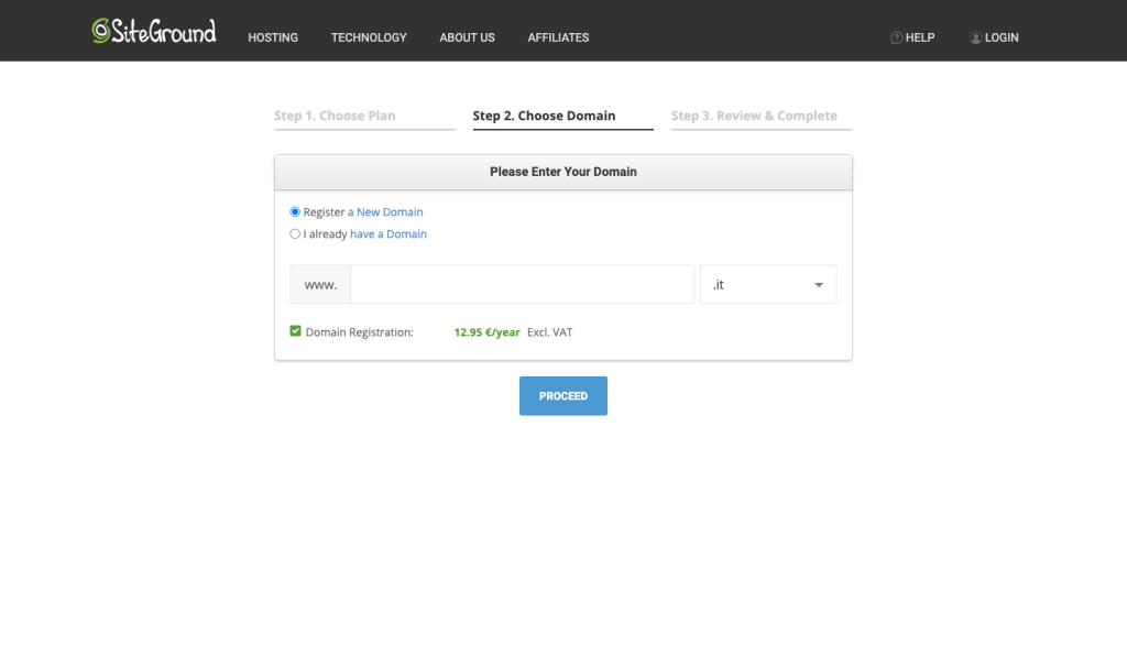 Siteground scelta dominio