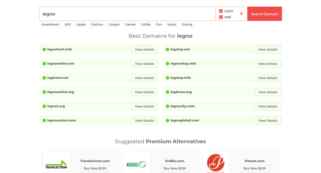 DomainWheel Esempio di Ricerca
