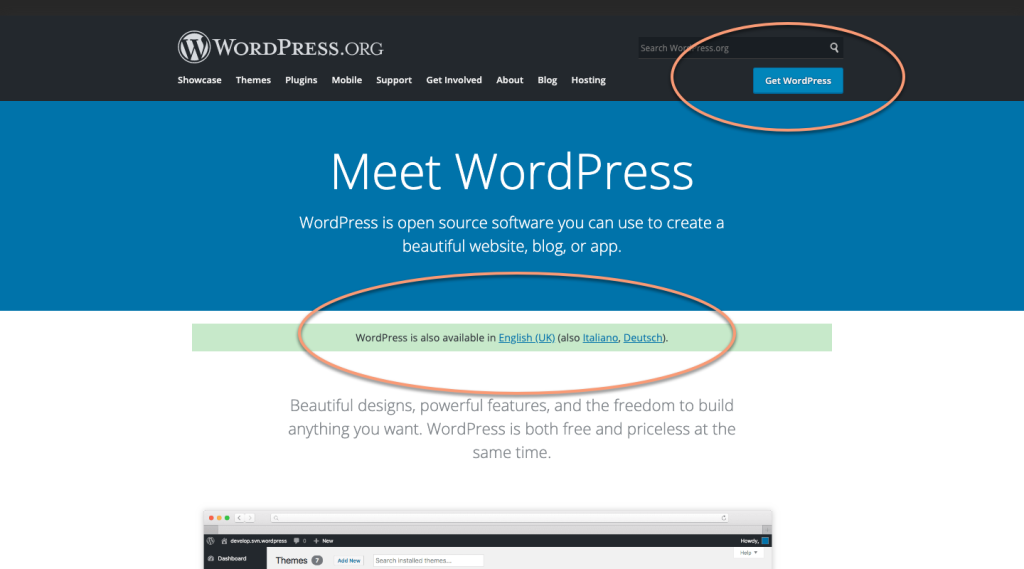 Come si usa WordPress -Wordpress.org homepage