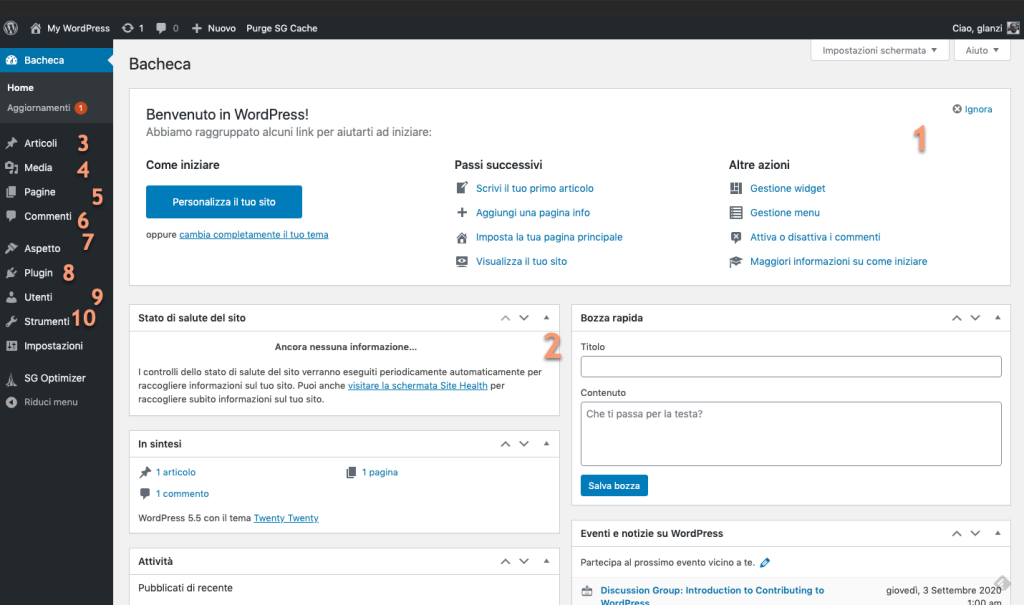 WordPress - Dashboard overview