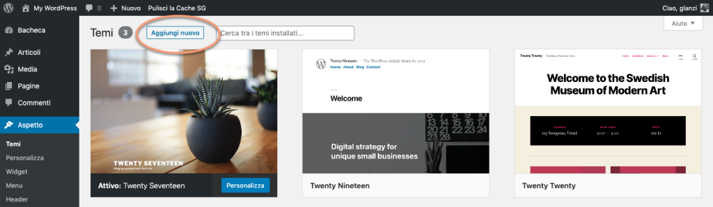 Come si usa WordPress - Aggiungi Tema
