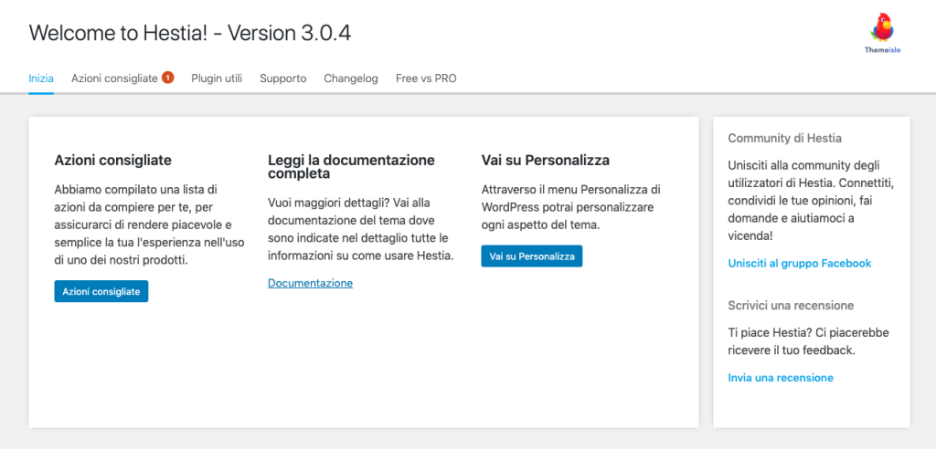 Come si usa WordPress - Pagina Hestia