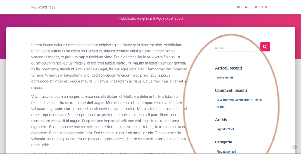 Widget Area Barra laterale