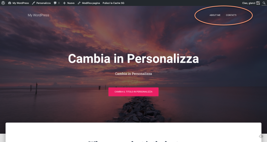 Homepage con menu