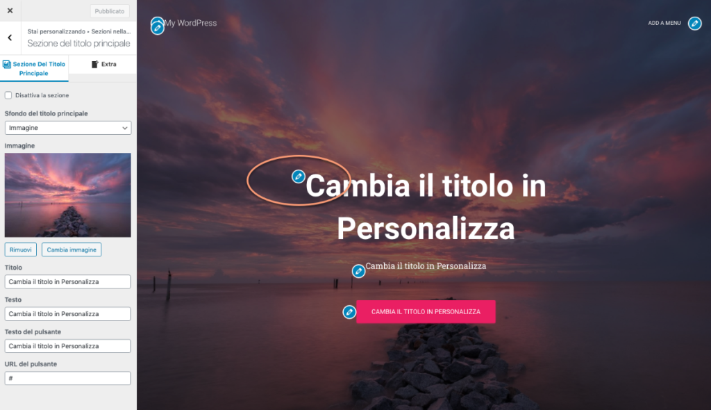 Pannello di personalizzazione titolo home