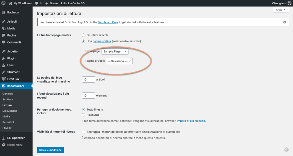 Creare un sito con WordPress - Impostazione pagina articoli