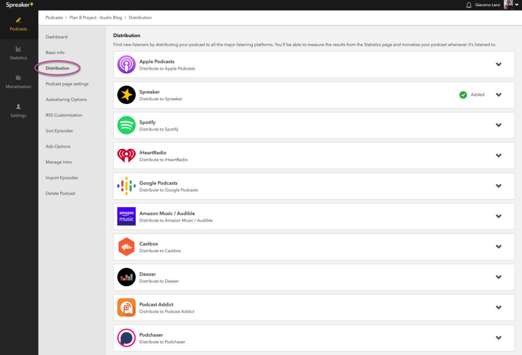 Distribuzione Podcast Spreaker