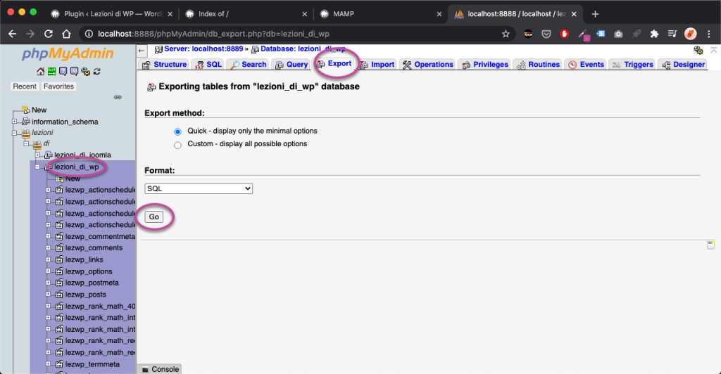 Database WordPress Export