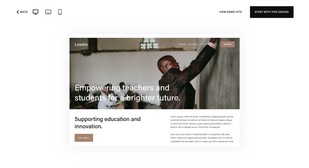 Squarespace scelta template