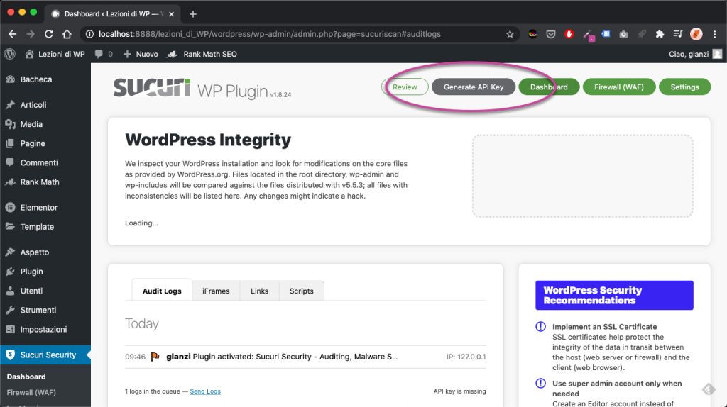 Sucuri Crea Api Key