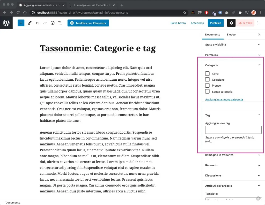 Tassonomie WordPress aggiunta