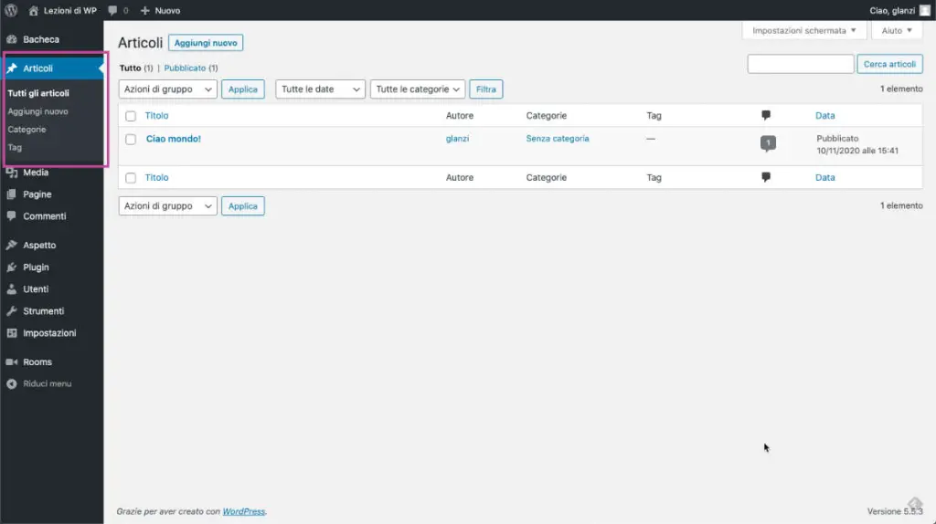 Differenza tra pagine e articoli in WordPress