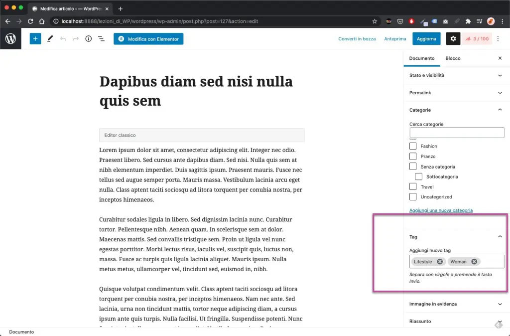 Aggiungere Tag WordPress