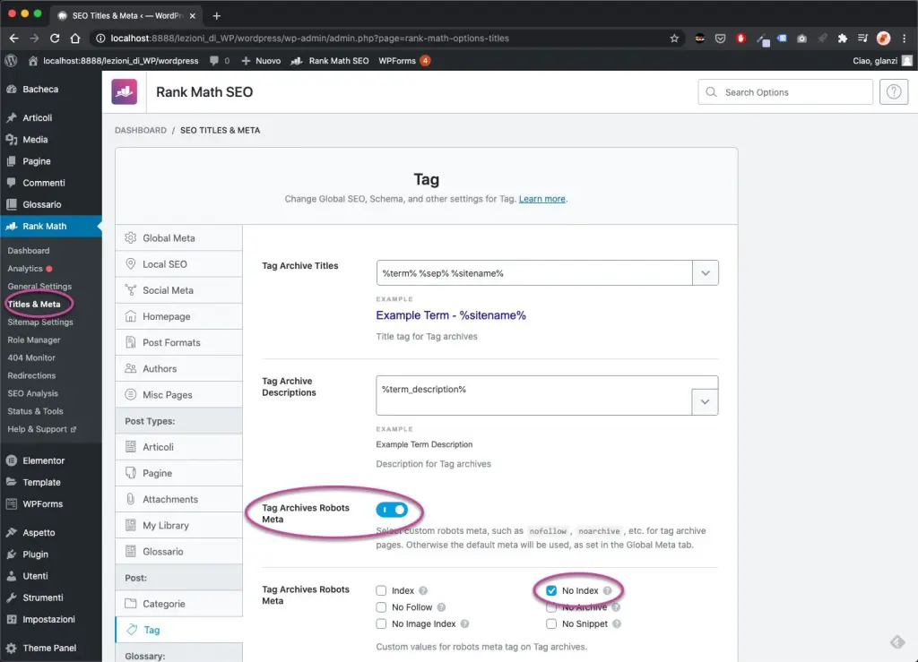 Impostare noindex ai tag wordpress