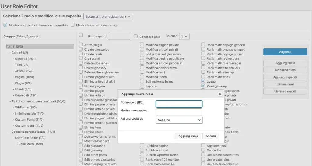ruoli wordpress User Role Editor Aggiungi Ruolo