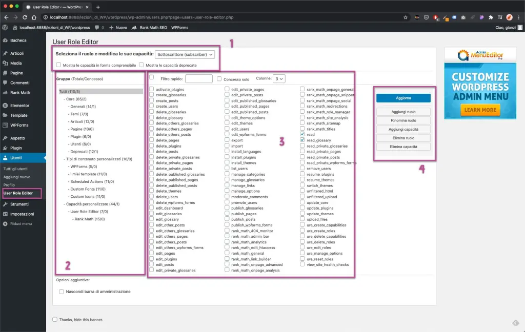 ruoli wordpress User Role Editor Dashboard