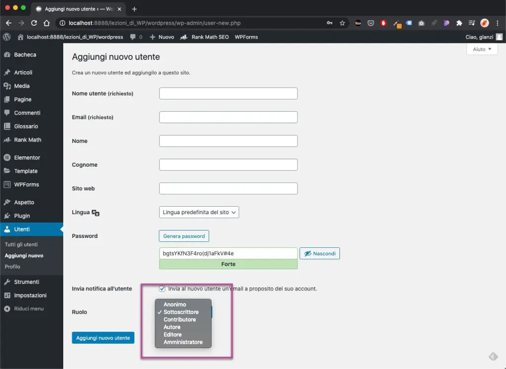 ruoli wordpress ruoli wordpress nuovo utente