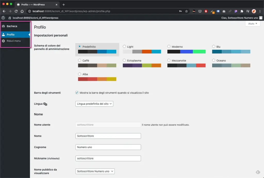 Abbonato dashboard