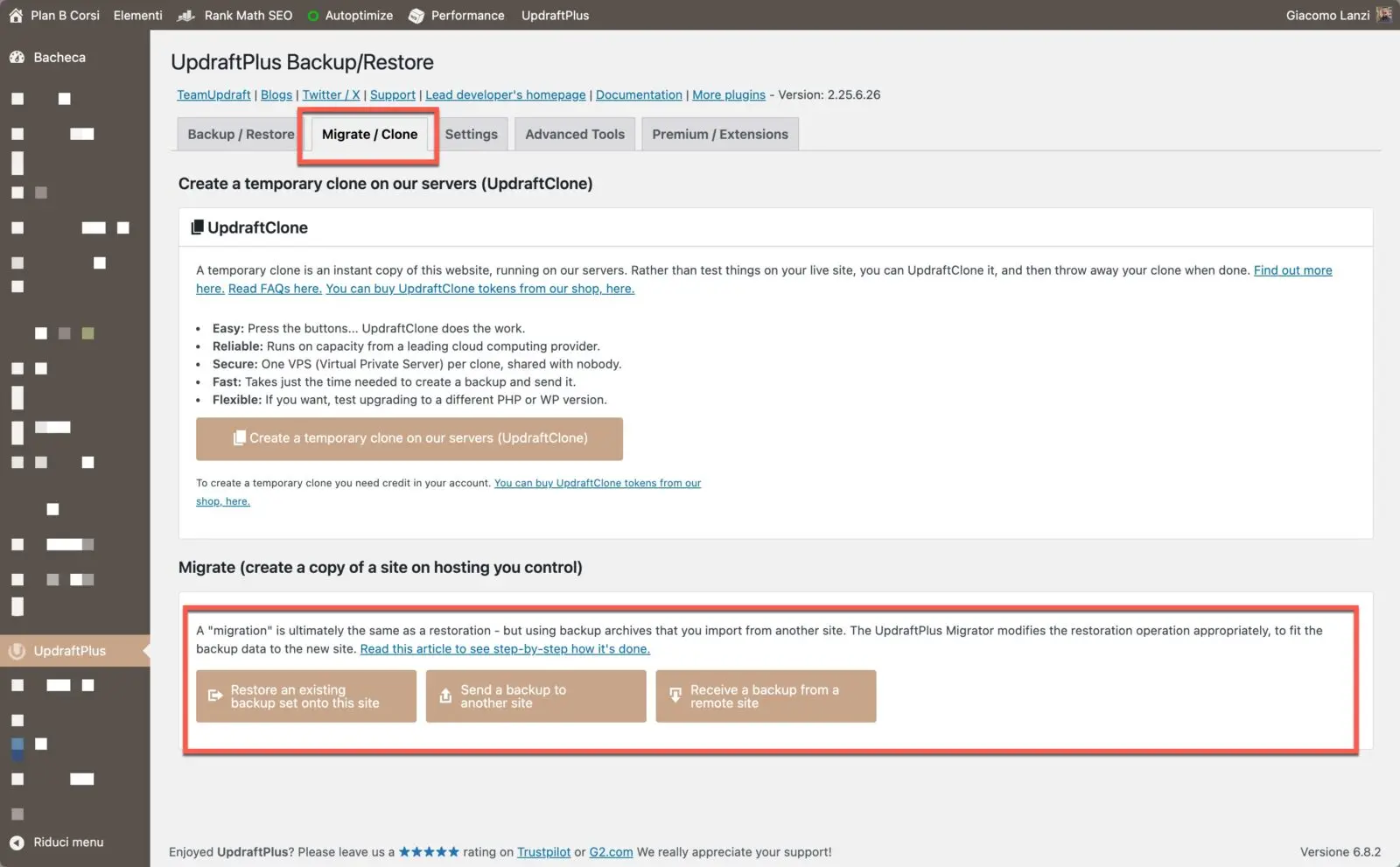 Migrazione con ServerPlan (o UpdraftPlus)” Migrazione con ServerPlan (o UpdraftPlus)”