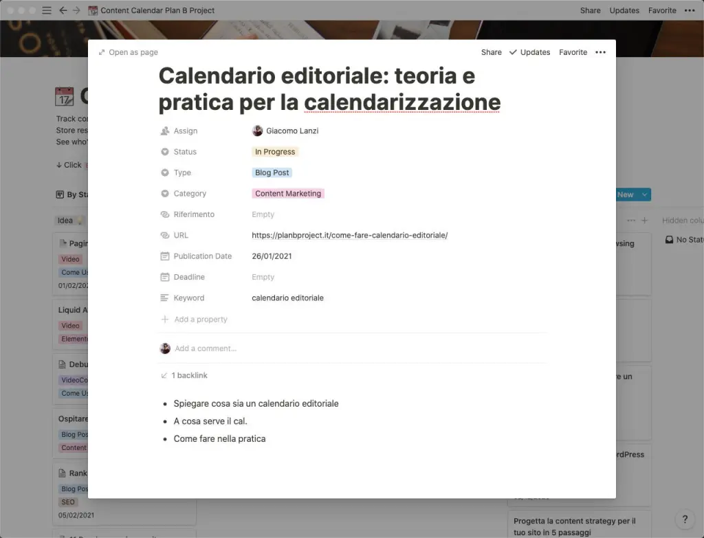 Calendario Editoriale - Scheda contenuto