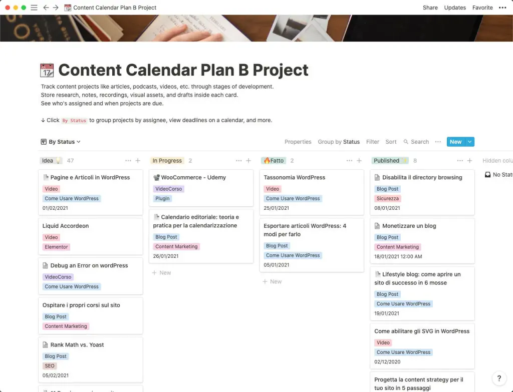 Calendario Editoriale - Scheda Status