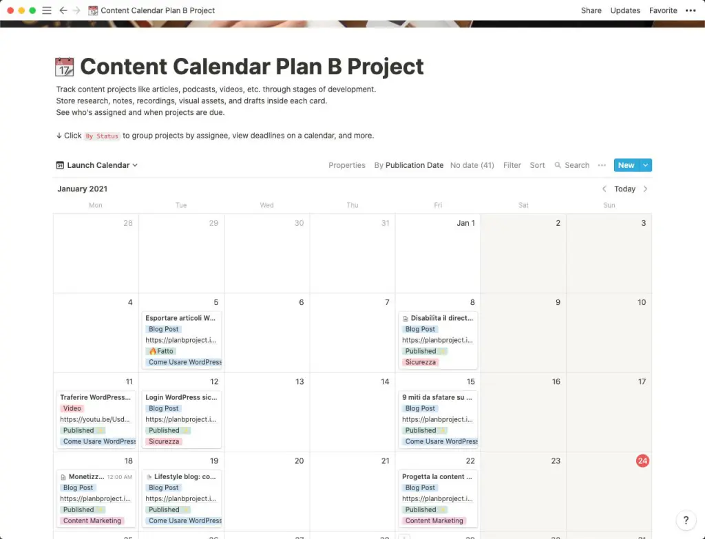 Calendario Editoriale - Visuale a calendario