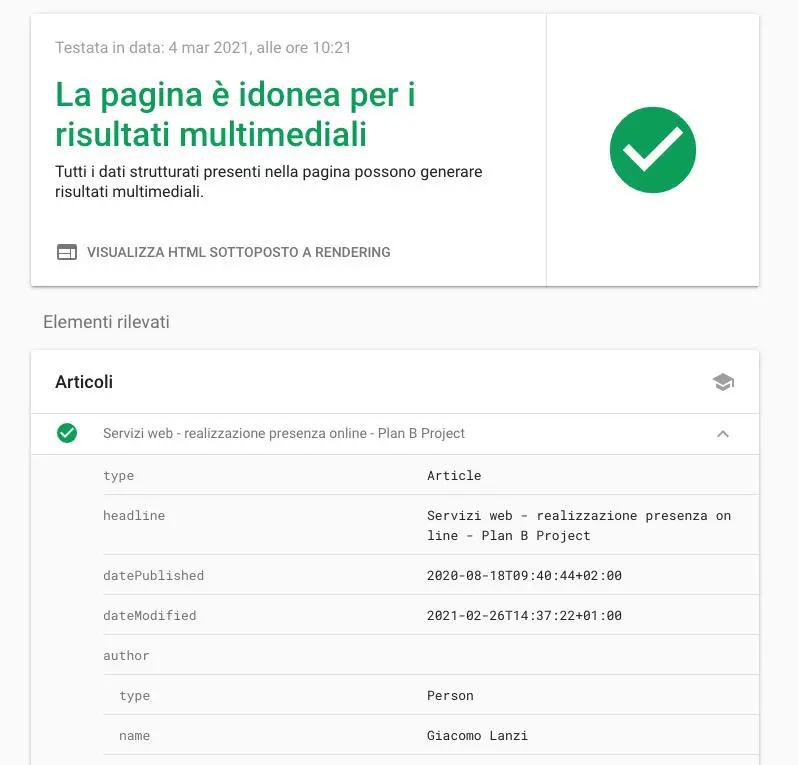 Dati strutturati Analisi dello schema con Google