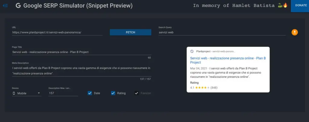 Rich snippet preview