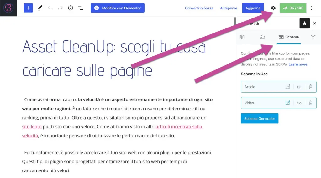 Schema.org Selezione dello schema da Gutenberg in Rank Math