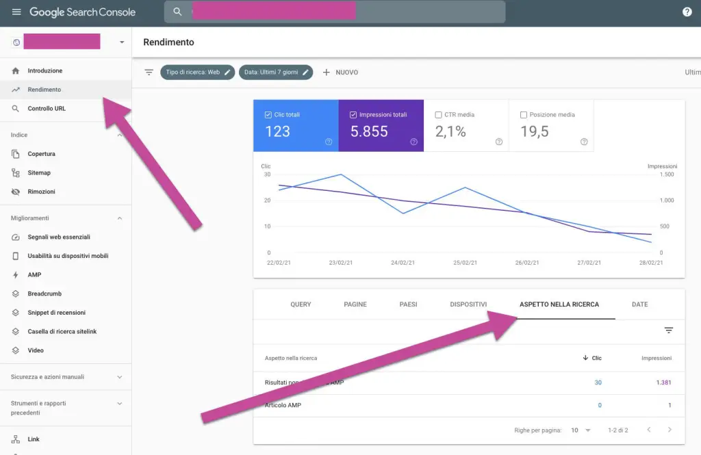 Schema.org Google Search Console, rendimento