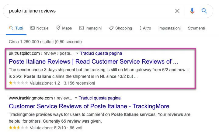 Dati strutturati - recension in SERP