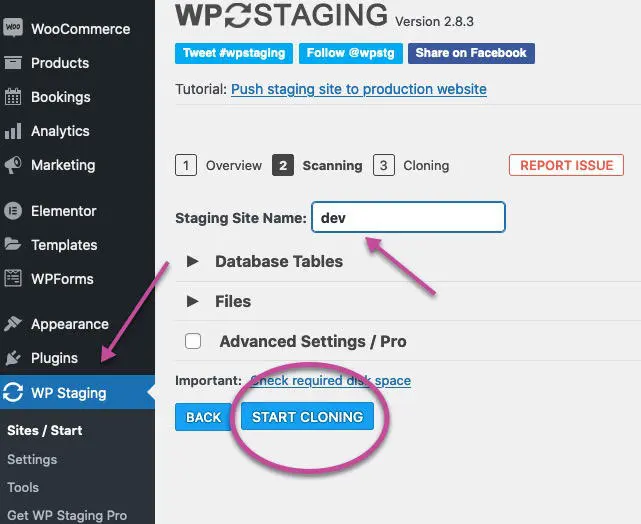 Staging in WordPress create staging