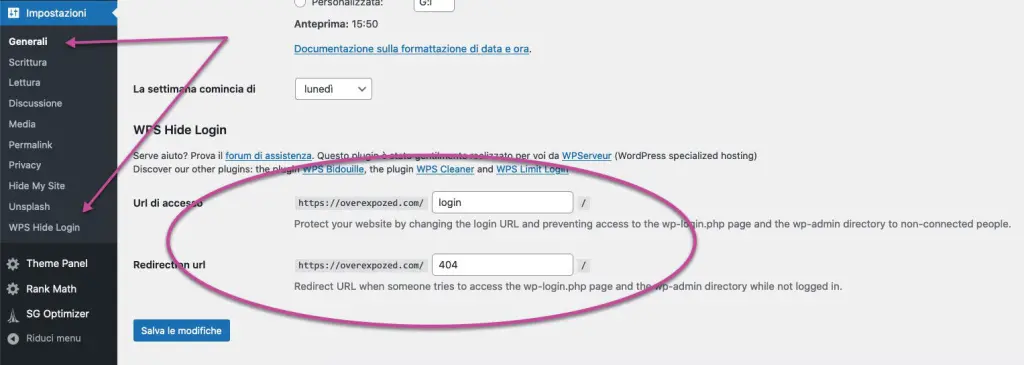 wordpress login url setup