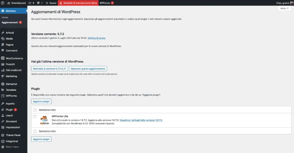 gestire un sito wordpress Gli aggiornamenti