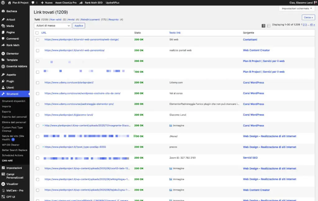 gestire un sito wordpress Link rotti