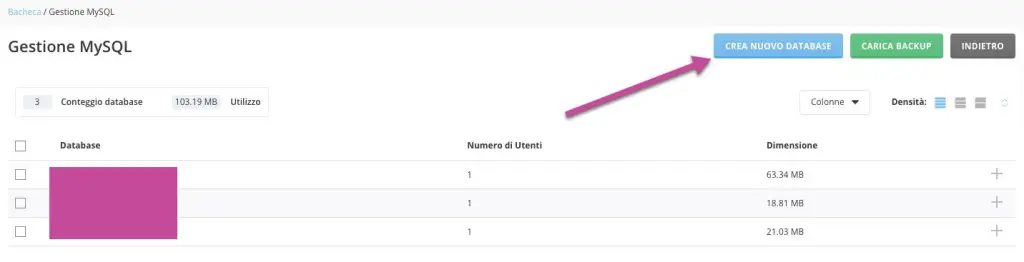 installare wordpress nuovo database