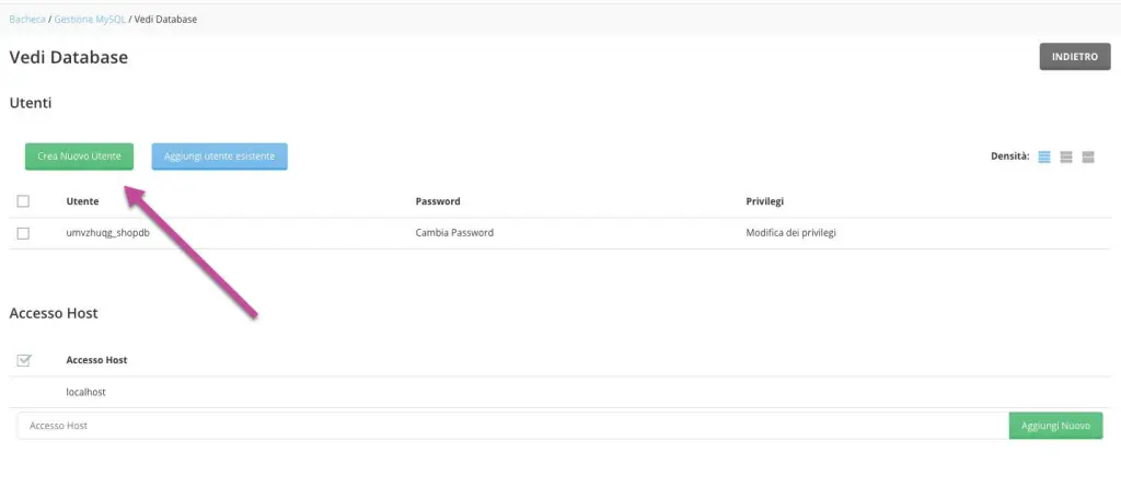 installare wordpress mysql user