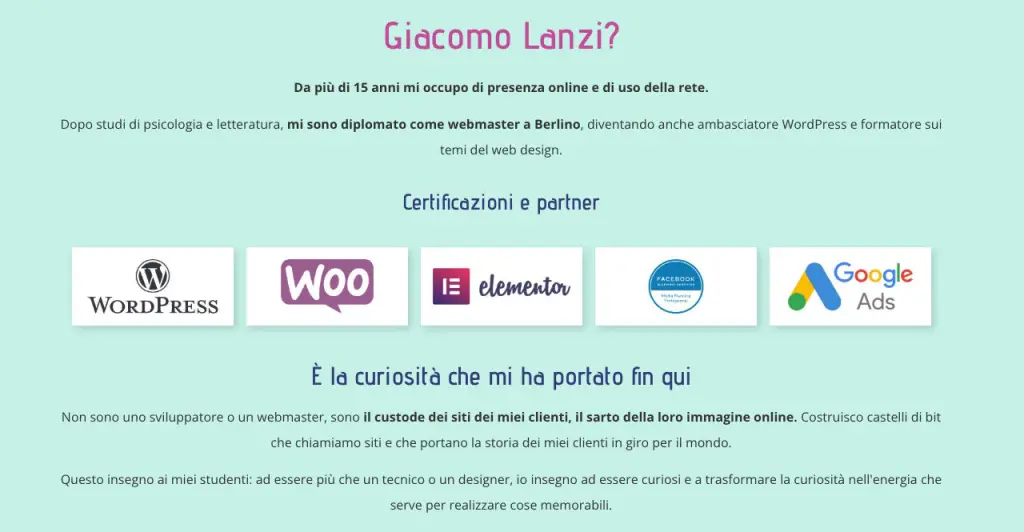 pagina chi siamo raccontare una storia