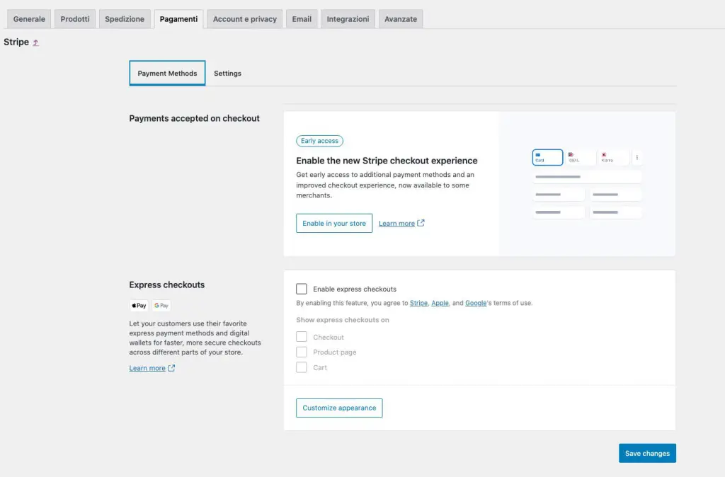 stripe e woocommerce setting